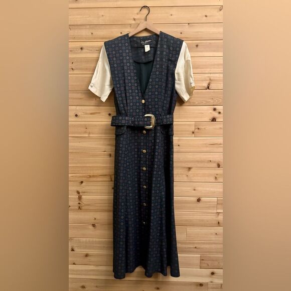 Vintage RJ Steven’s Sz Medium Button Front Belted Secretary School Teacher Dress - Picture 1 of 12